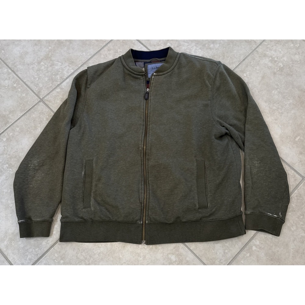 LL Bean Green Shacket Jacket Coat‎ Flannel Lined Full Zip Traditional Fit Sz L